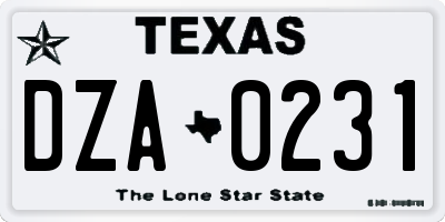TX license plate DZA0231