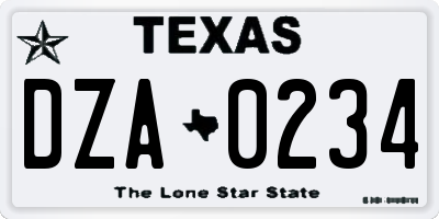 TX license plate DZA0234