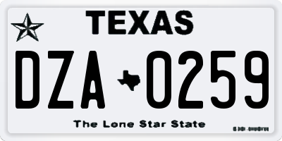 TX license plate DZA0259