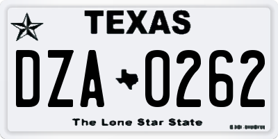 TX license plate DZA0262