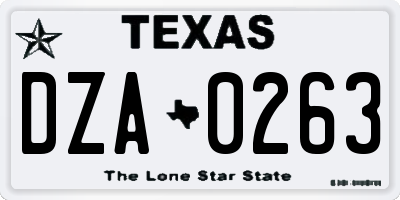 TX license plate DZA0263