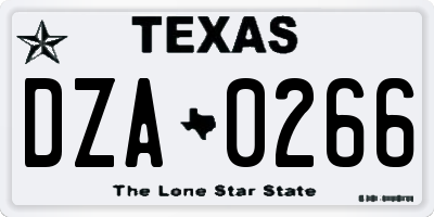 TX license plate DZA0266