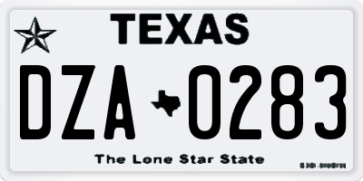 TX license plate DZA0283