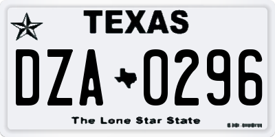 TX license plate DZA0296