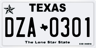 TX license plate DZA0301