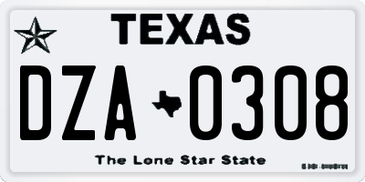 TX license plate DZA0308