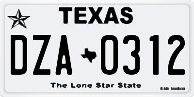 TX license plate DZA0312