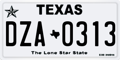 TX license plate DZA0313
