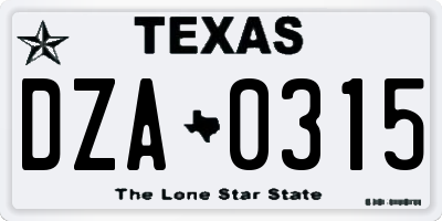 TX license plate DZA0315