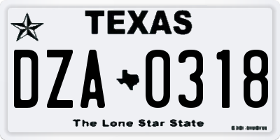 TX license plate DZA0318