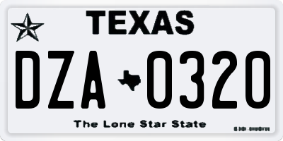TX license plate DZA0320