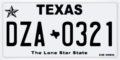 TX license plate DZA0321