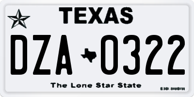 TX license plate DZA0322