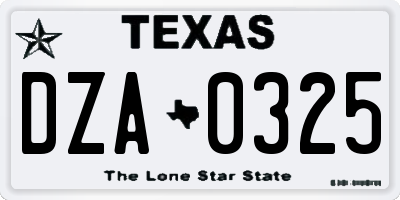 TX license plate DZA0325
