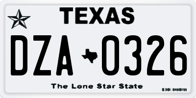 TX license plate DZA0326