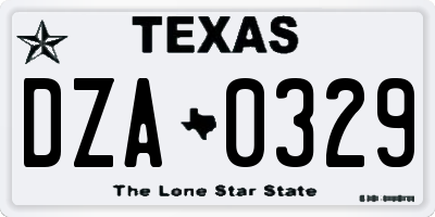 TX license plate DZA0329