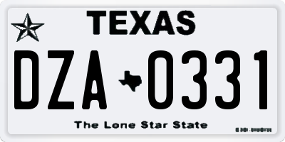 TX license plate DZA0331