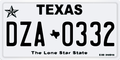 TX license plate DZA0332