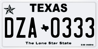TX license plate DZA0333