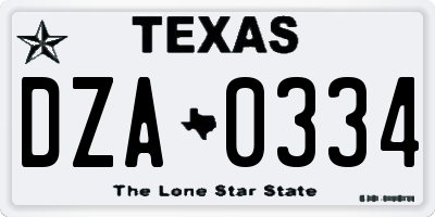 TX license plate DZA0334