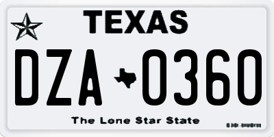 TX license plate DZA0360
