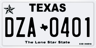 TX license plate DZA0401