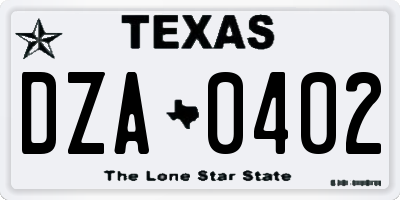 TX license plate DZA0402