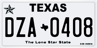 TX license plate DZA0408