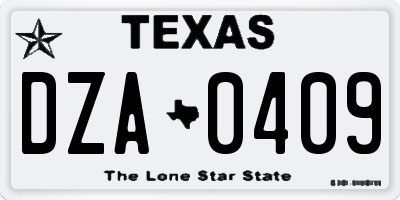 TX license plate DZA0409