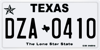 TX license plate DZA0410