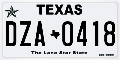 TX license plate DZA0418