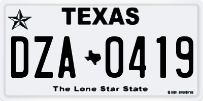 TX license plate DZA0419