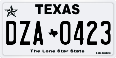 TX license plate DZA0423