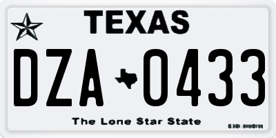 TX license plate DZA0433