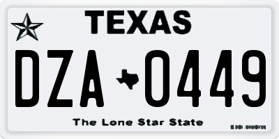 TX license plate DZA0449