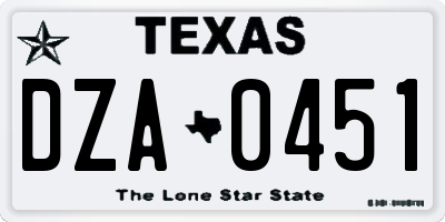 TX license plate DZA0451