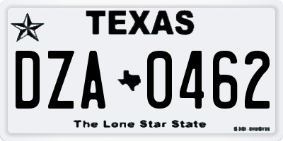 TX license plate DZA0462