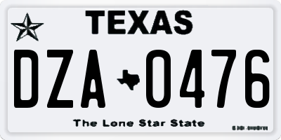 TX license plate DZA0476