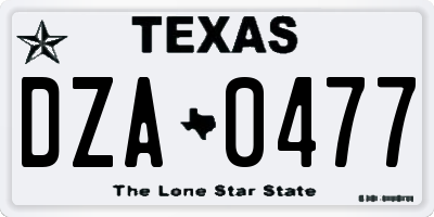 TX license plate DZA0477