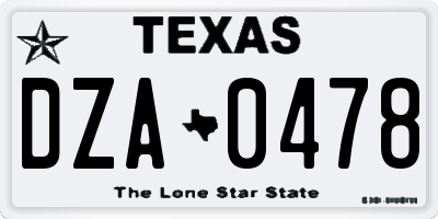 TX license plate DZA0478