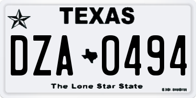 TX license plate DZA0494