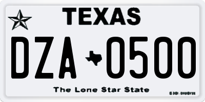 TX license plate DZA0500