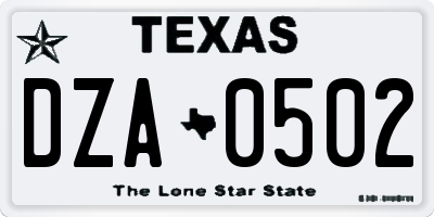 TX license plate DZA0502