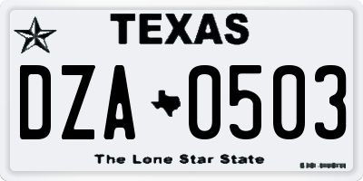 TX license plate DZA0503