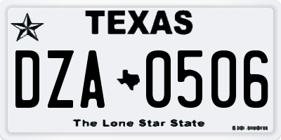 TX license plate DZA0506