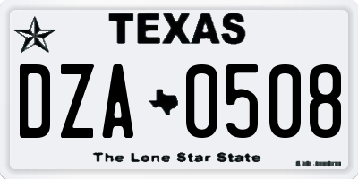 TX license plate DZA0508
