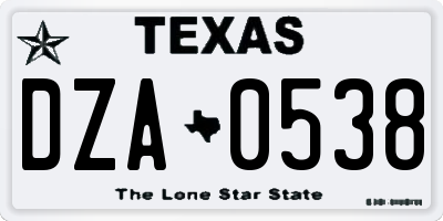 TX license plate DZA0538