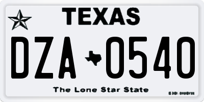 TX license plate DZA0540