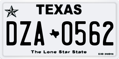 TX license plate DZA0562
