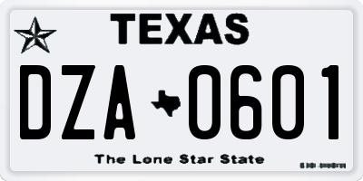 TX license plate DZA0601